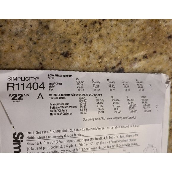 Simplicity R11404 Pattern Men XS S M L  Knit Zip Jacket & Pants Side Leg Snaps - Picture 7 of 12